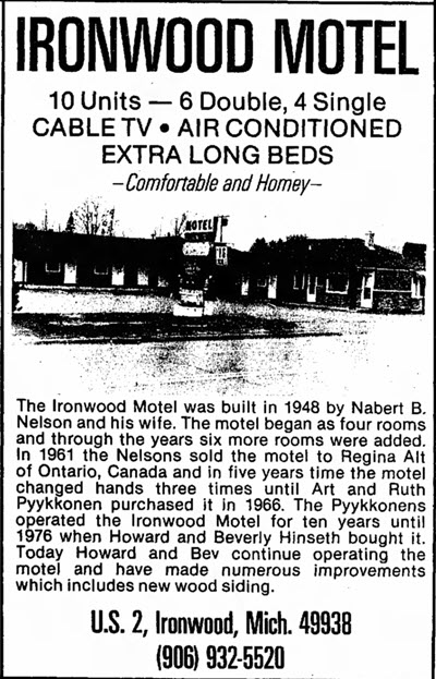 Ironwood Motel - June 20 1985 Ad